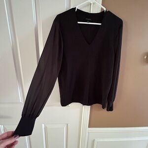 Woven Sleeve V-Neck Pullover